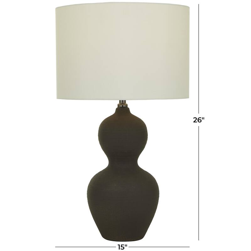 Ceramic Gourd Style Base Room Table Lamp with Drum Shade - Black - CosmoLiving by Cosmopolitan