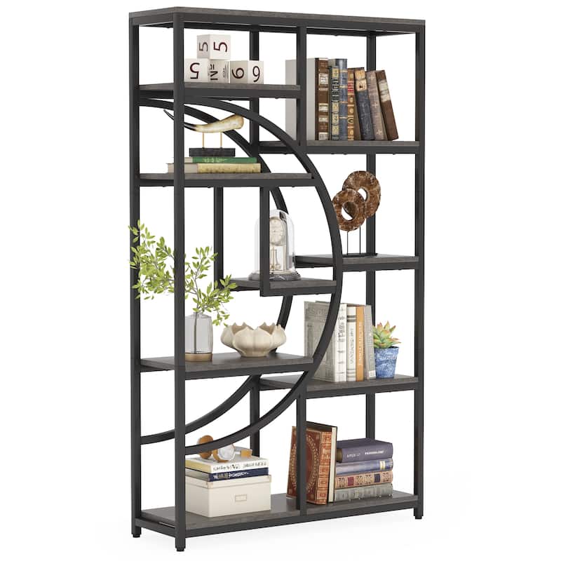 Bookshelf Industrial 5 Tier Etagere Bookcase, Freestanding Tall Bookshelves - 1 Pack - Grey - 1 Pack