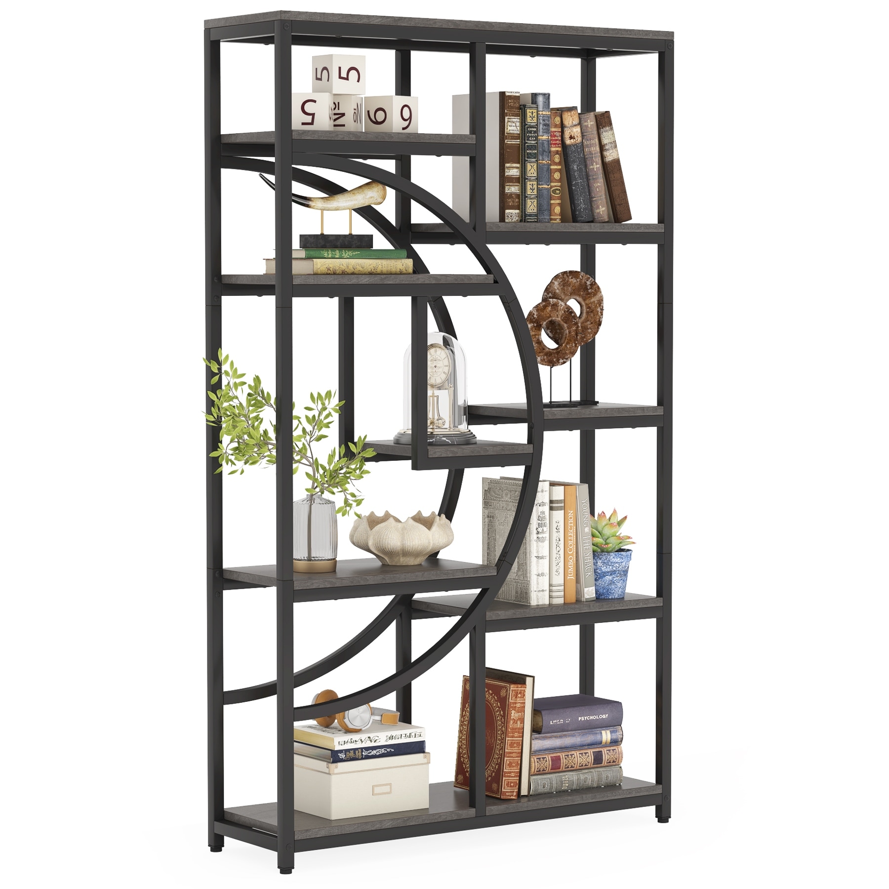 77 Bookshelf, Industrial 8-Tier Etagere Bookcase Open Display Shelves