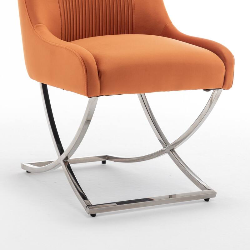 Modern Contempoary Velvet Dining Chair Set of 2 with Metal Frame Legs and Back Pull