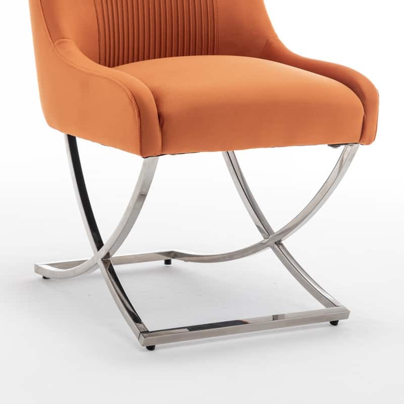 Modern Contempoary Velvet Dining Chair Set of 4 with Metal Frame Legs and Back Pull