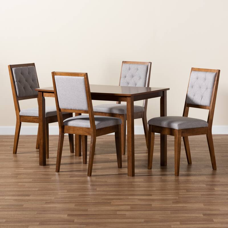 Suvi Modern and Contemporary Oak Wood Dining Set - Grey/Walnut Brown