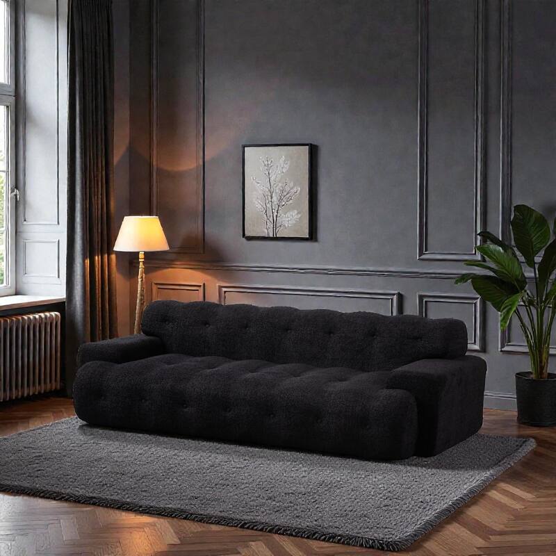 87.4 Inch Cloud Style 3 Seater Sofa, Button Tufted Chenille Upholstered Couch with Square Arms, No Assembly