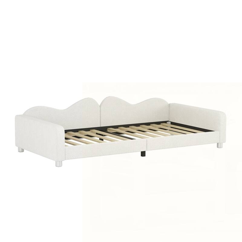 Upholstered Daybed, Sherpa Fabric Sofabed with Cloud-Shaped Backrest