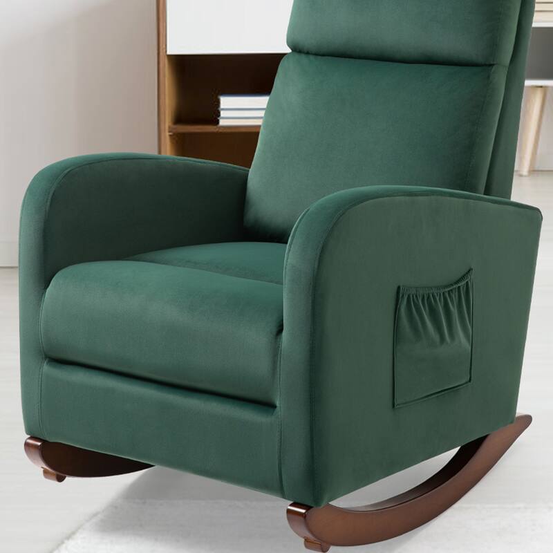 AVAWING Mid Century Nursery Rocking Chair Upholstered Velvet High Back Armchair Set of 2