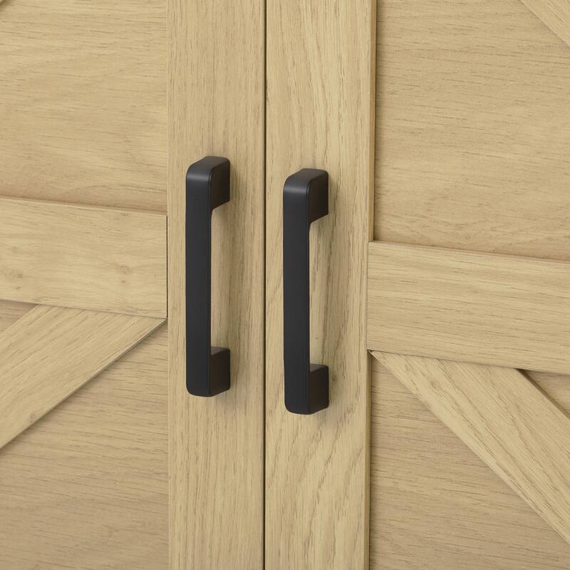 Sideboard with Sliding Barn Door and Mesh Panels,Farmhouse Buffet with Open Storage