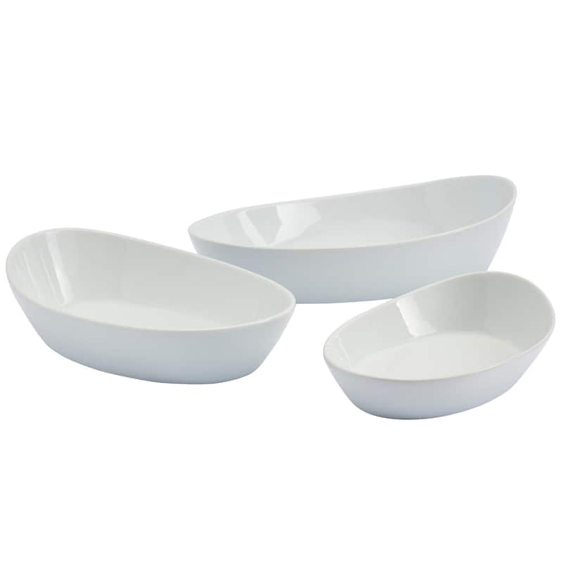 Denmark 3-piece White Ceramic Oval Nesting Bowls Set