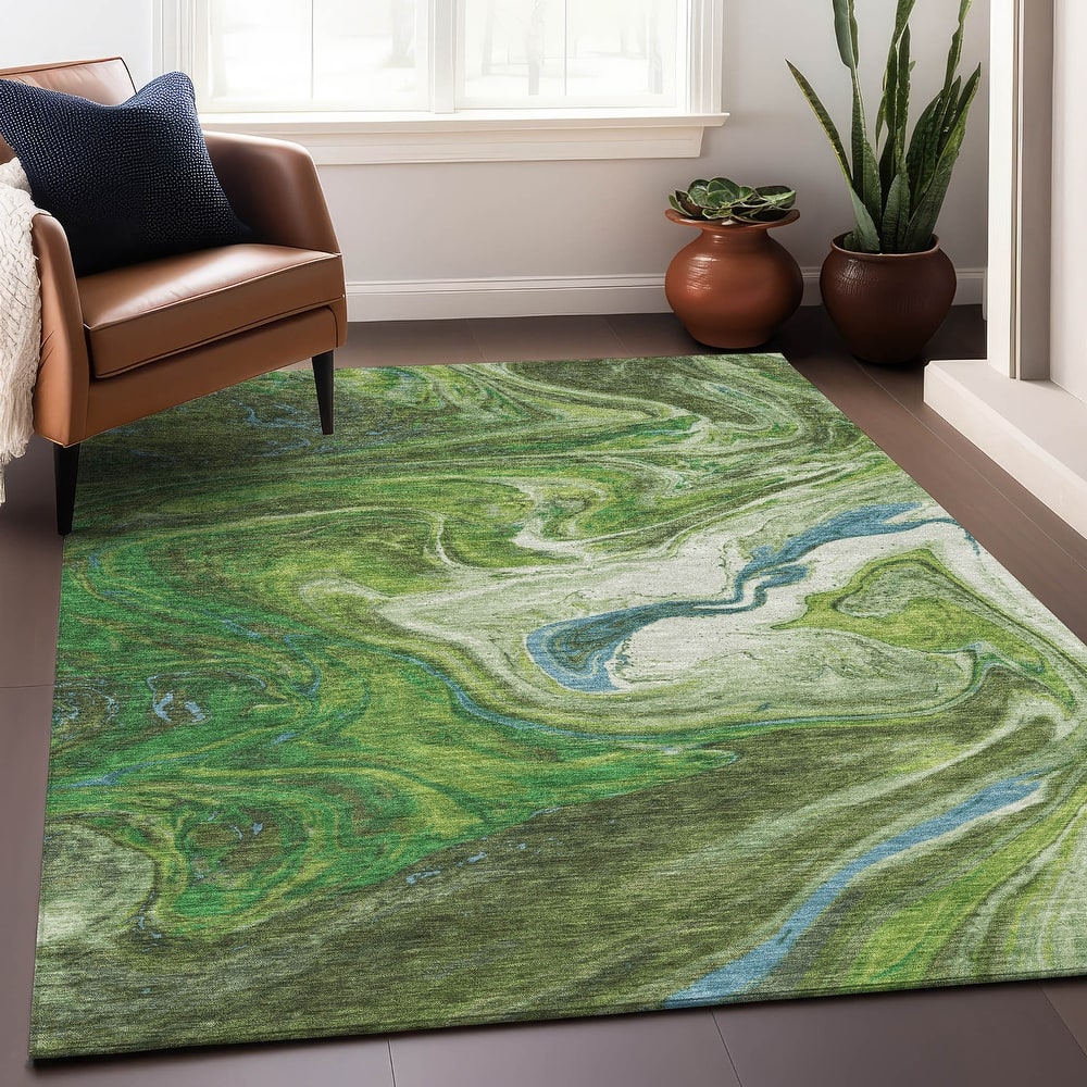 Machine Washable Indoor/ Outdoor Abstract Brushstroke Chantille Rug