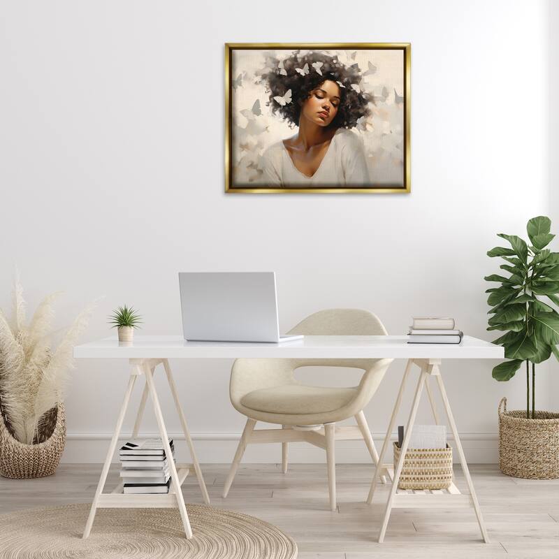 Stupell Woman with White Butterflies Framed Floater Canvas Wall Art Design By Arlington Prints
