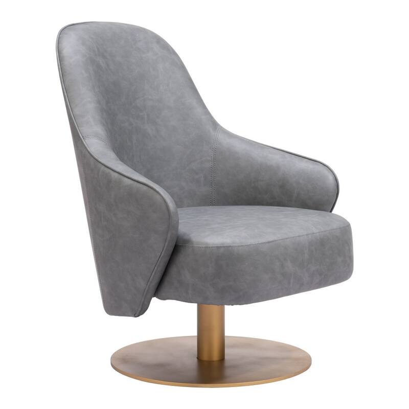 HomeRoots 28" Gray And Gold Faux Leather Swivel Arm Chair - 28' X '36.4' X '31.5