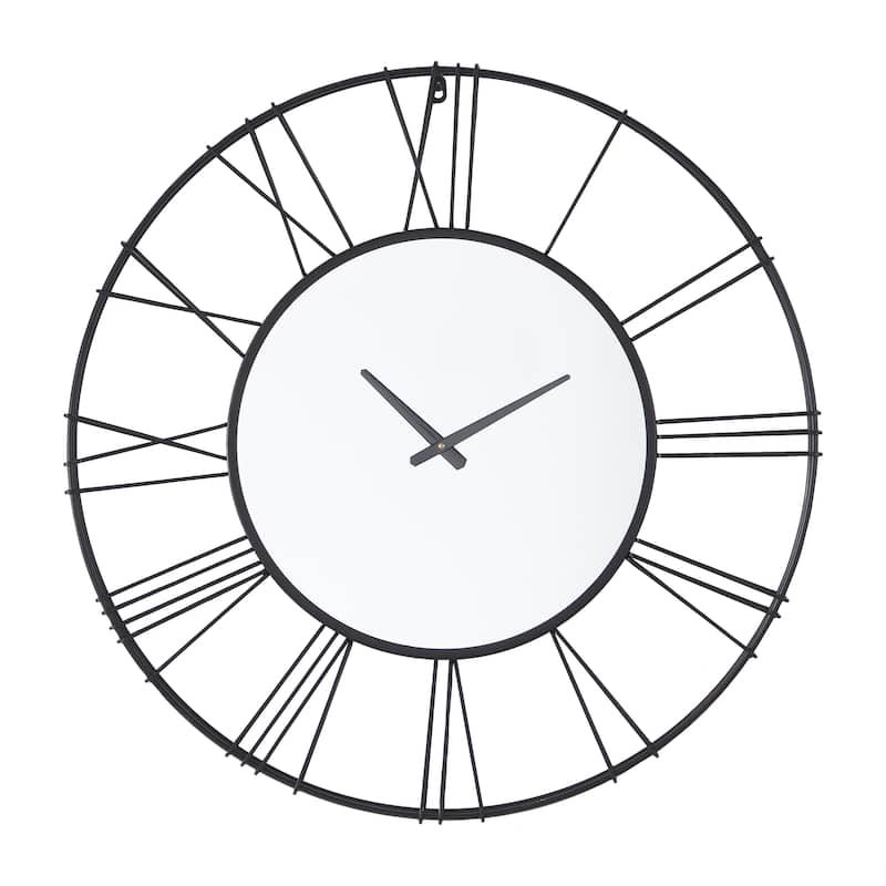 Metal Open Frame Decorative Wall Clock with Center Mirror - Gold or Black - Roche River Decor - Black - 30"W, 30"H