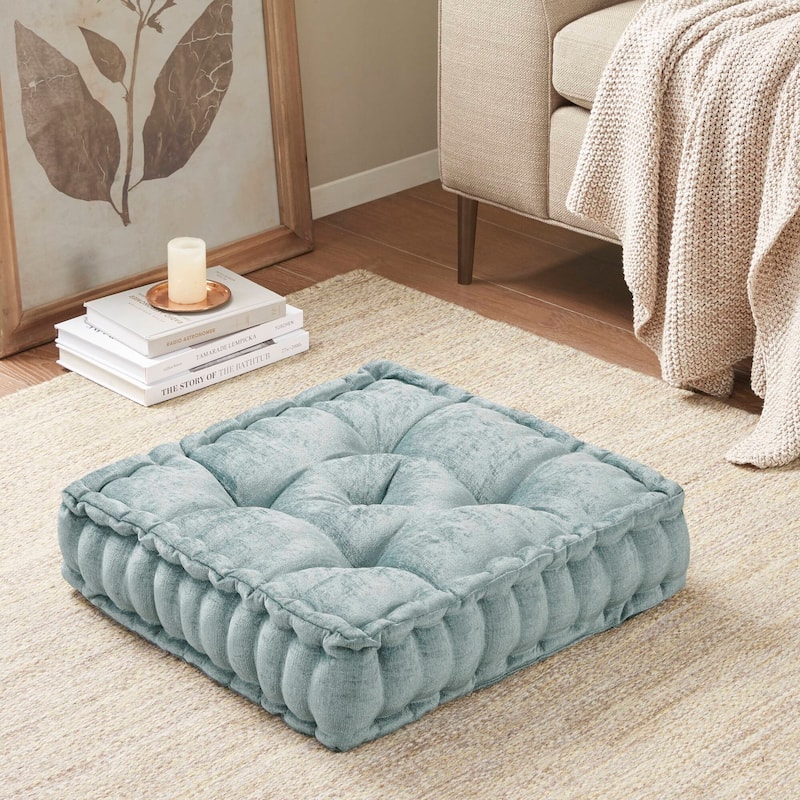 Intelligent Designs Charvi Poly Chenille Square Floor Pillow Cushion - Aqua