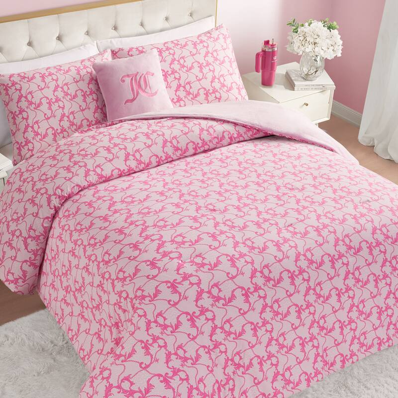 Juicy Couture Solid Plush Reversible Gothic Leopard Comforter Sets