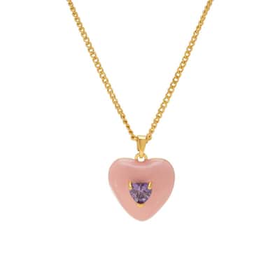 Victoria Townsend Gold Plated Amethyst Cubic Zirconia & Pink Enamel Heart Pendant