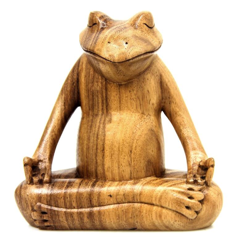 Handmade Frog Meditates Wood sculpture (Indonesia) - 22 x 19 x 13