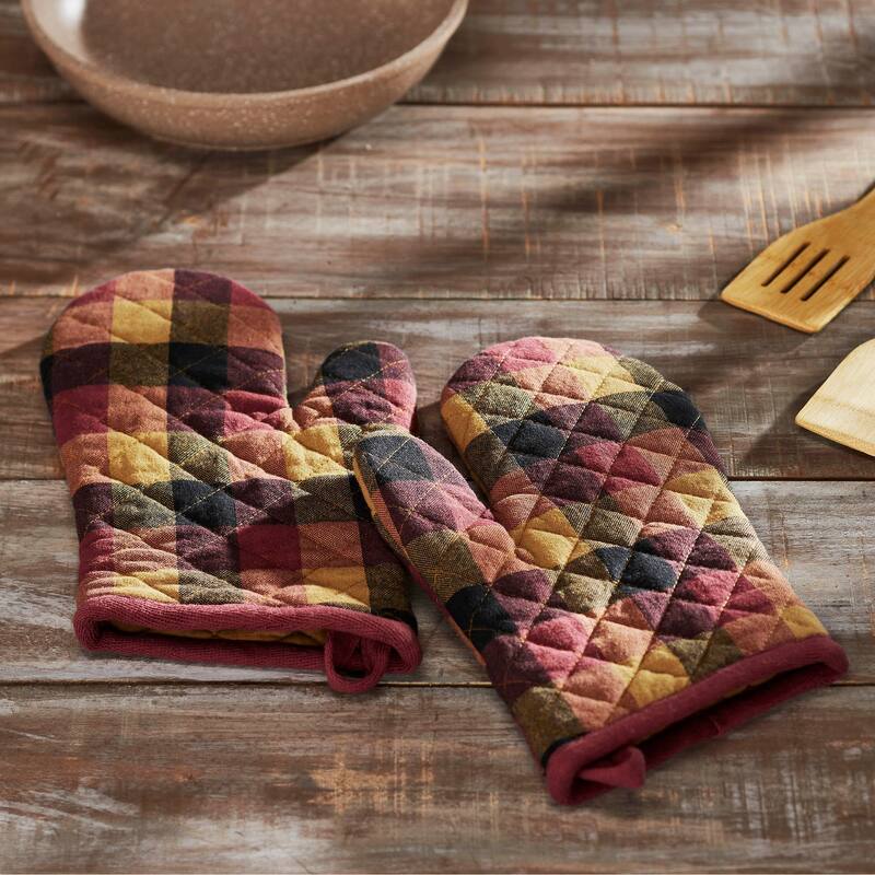 Heritage Farms Primitive Check Oven Mitt Set of 2 - 8x8 - 8x8 - Red