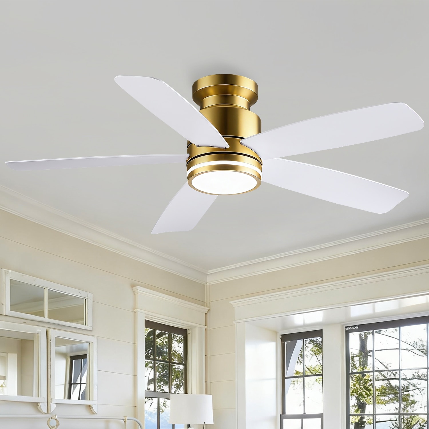 Kviflon 41 and 46 Inches Quiet Flush Mount Ceiling Fan with Light and Remote,DC Motor,for Living Room Bedroom