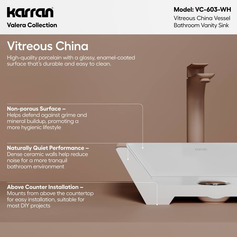 Karran Valera 16" Vitreous China Vessel Bathroom Sink in White