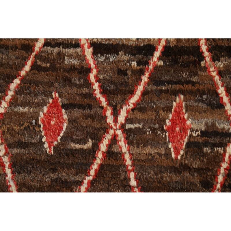 Hand Knotted Oriental 100% Wool Carpet Tribal Trellis Brown Moroccan Area Rug - 9' 11'' X 6' 8''