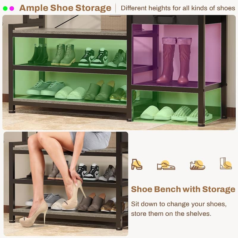 Entryway Bench Hall Tree with Bench and Shoe Storage Coat Rack