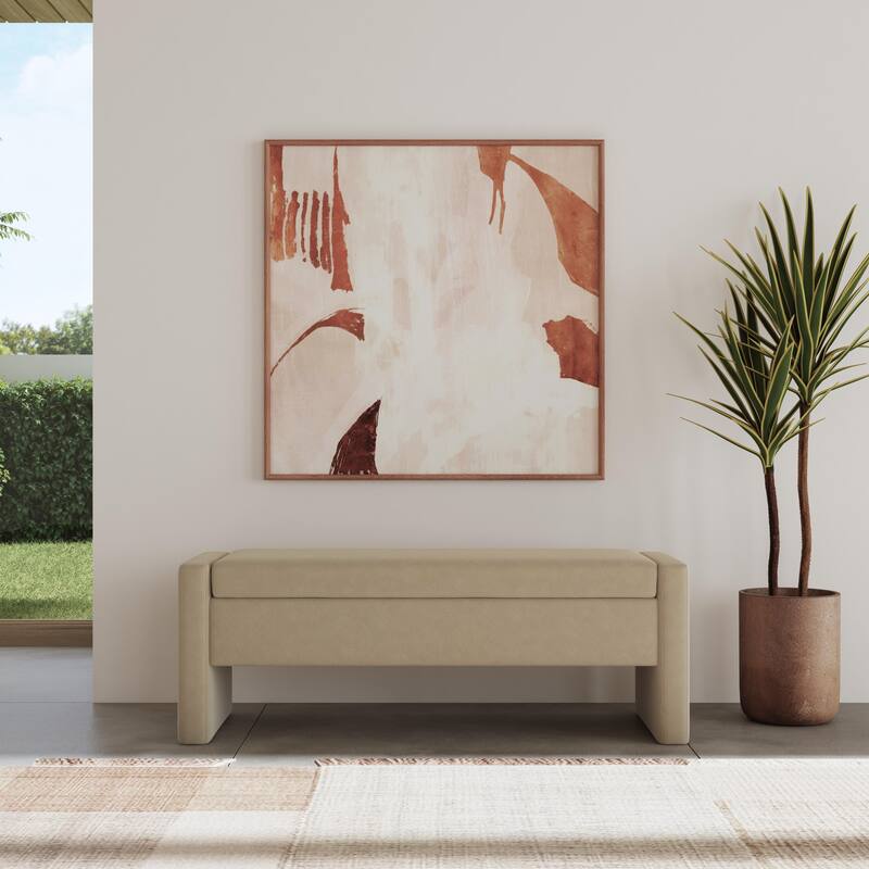 HomePop Copenhagen Modern Storage Bench - Tan Velvet Chenille