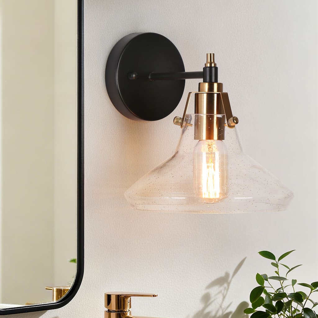 Branley Farmhouse Cottage 1-Light Dome Glass Bathroom Sconce Black Gold - 9"D x 9"H