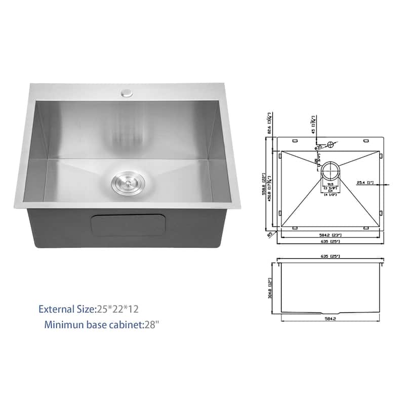 Laundry Utility Sink 16 Gauge Stainless Steel Drop In Topmount 12 Inch Deep Single Bowl