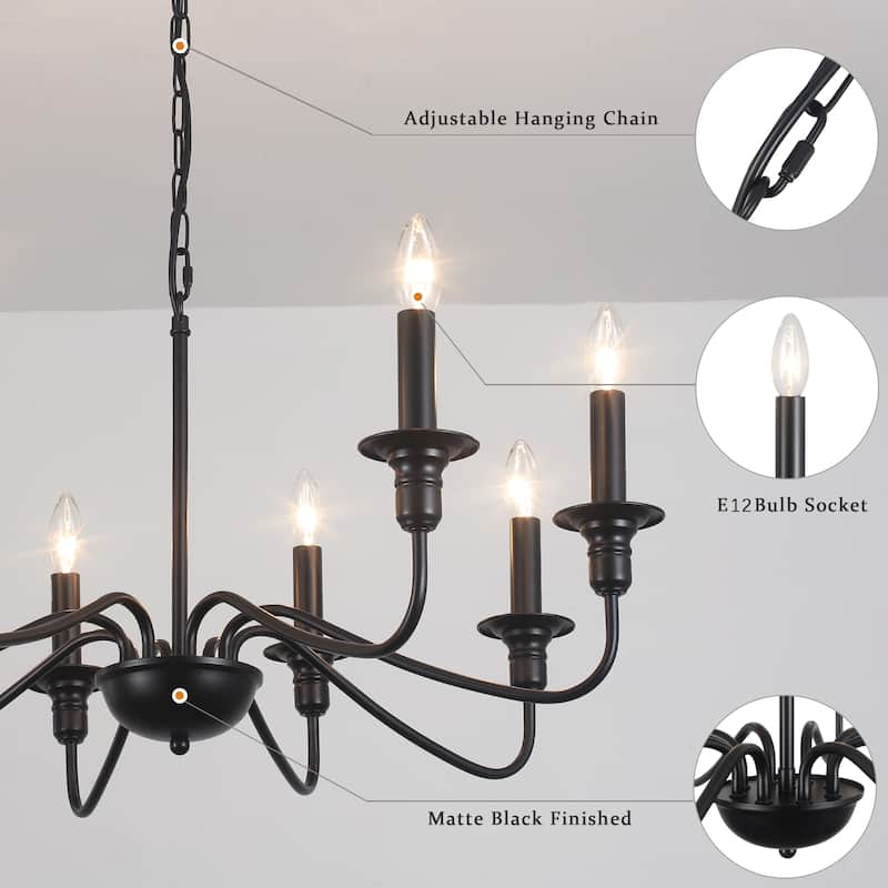 8-Light American Country Design Chandelier, Candle Style Chandelier for Dining Room Living Room Bedroom Kitchen - N/A
