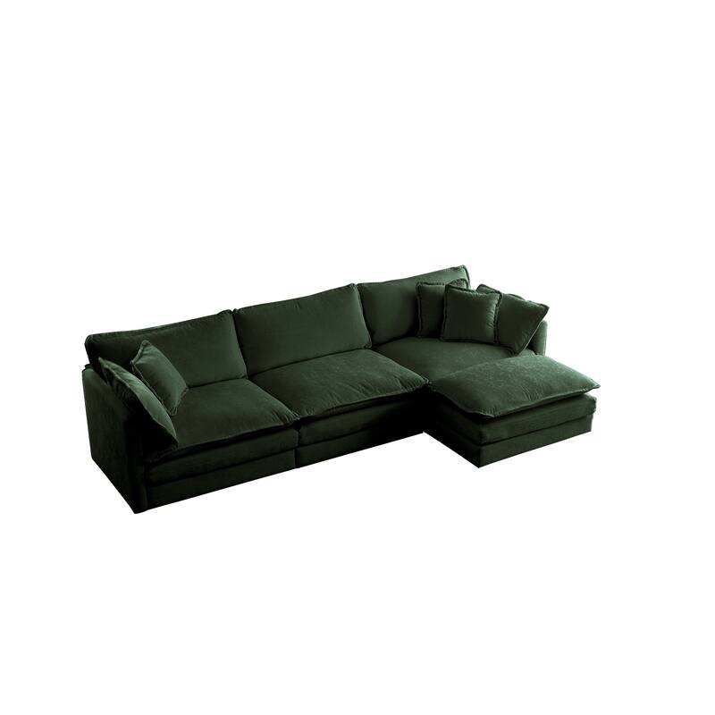 GDFStudio - Jimmy Chenille L-Shaped 3 Seater Sofa and 1 Ottoman with Pillow