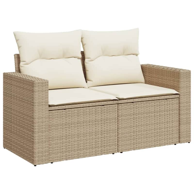 vidaXL Garden Sofa Set Beige Poly Rattan Large Removable Covers - 21.7 x 21.7 x 14.6