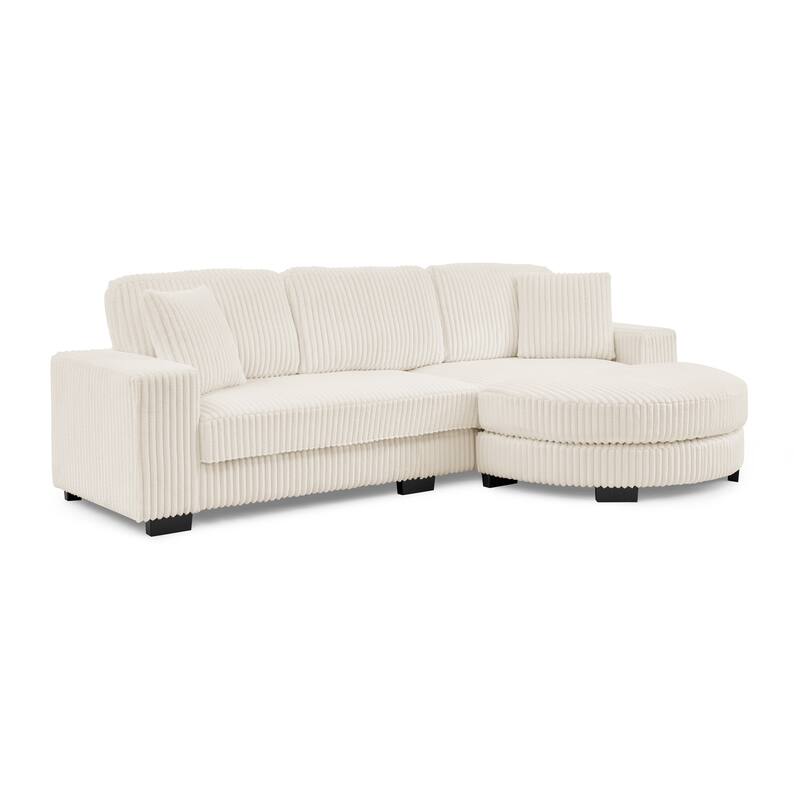 Corduroy Tufted Upholstered Sofa, L-Shaped Modular Sectional Sofa, Convertible Sleeper Sofa with Curved Ottoman