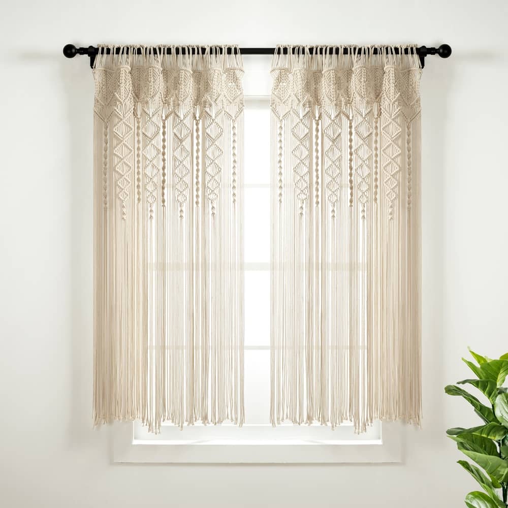 Lush Decor Boho Macrame Textured Cotton Window Curtain/Room Divider/Doorway/Wall Decor