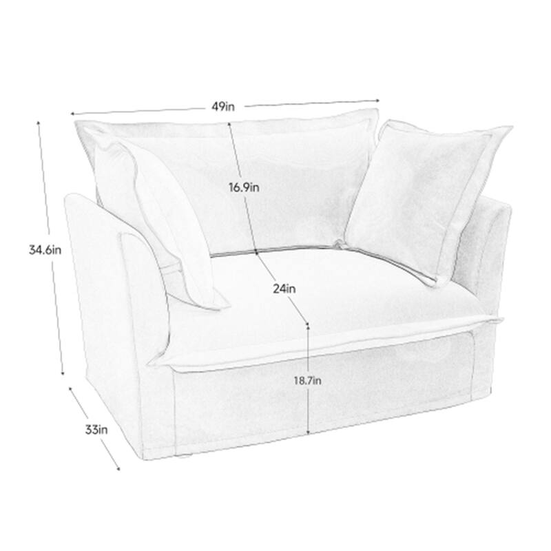 Single Deep Seat Chenille Slipcovered Armchair with 2 Big Toss Pillows