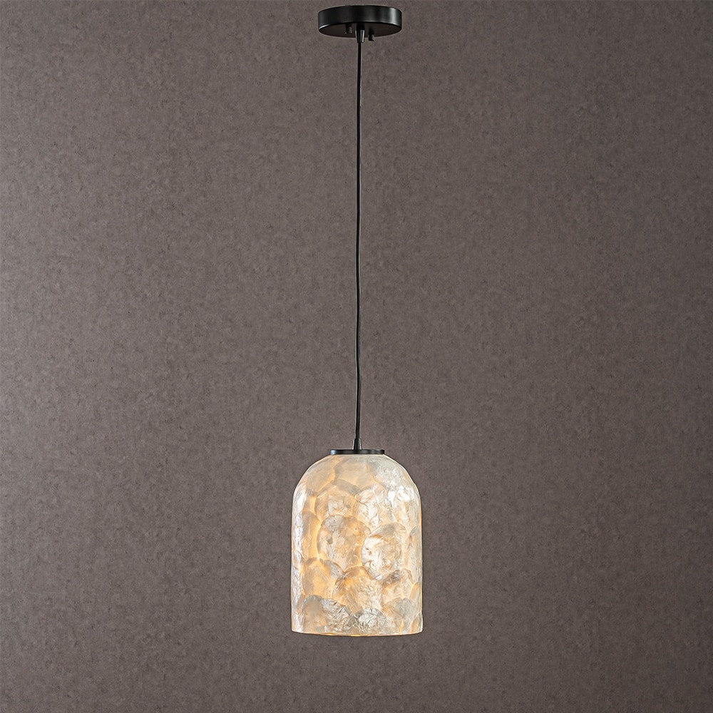 CraftHome Modern Farmhouse Natural Capiz Seashell Pendant Light Coastal Cylinder Hanging Light For Kitchen and Dining Room