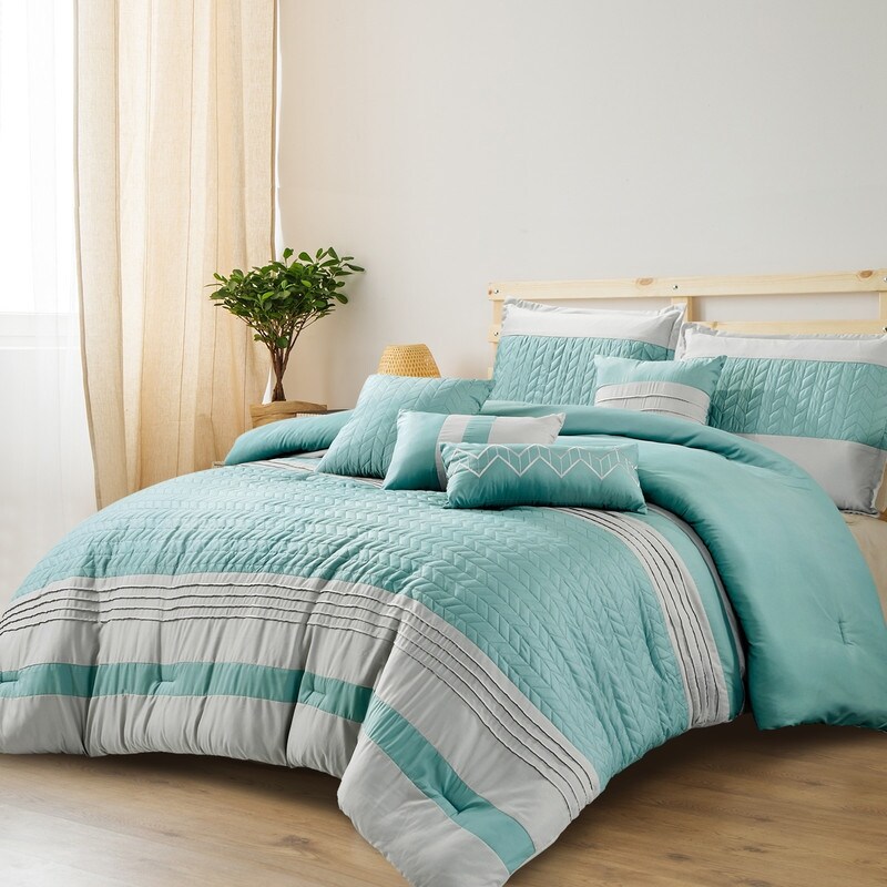 Wellco Bedding Comforter Set Bed In A Bag 7 Piece Luxury Oversized Comforters Queen King