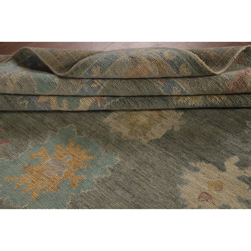 Hand Knotted Oriental 100% Wool Carpet Transitional All-Over Green Oushak Area Rug - 10' 4'' X 8' 2''