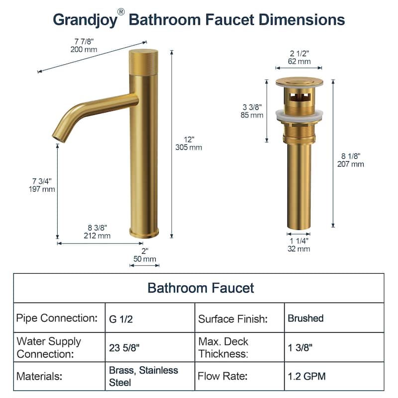 GRANDJOY 2-Pack Single Handle Vessel Sink Faucet with Pop-Up Drain, Mid-Arc Bathroom Design
