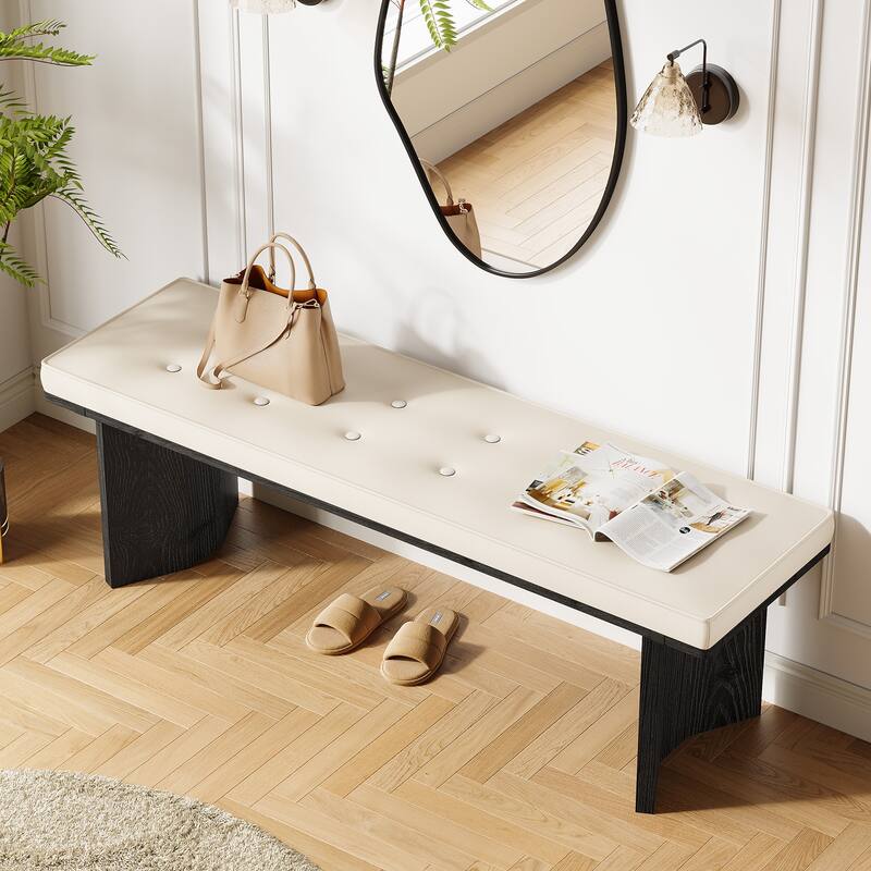 55-Inch Solid Wood Bench with Removable Cushion