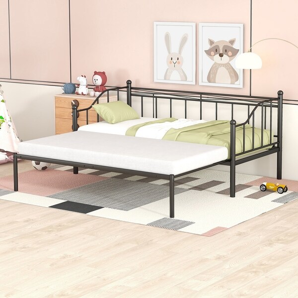 Twin Daybed with Trundle and Slat Support No Box Spring Needed