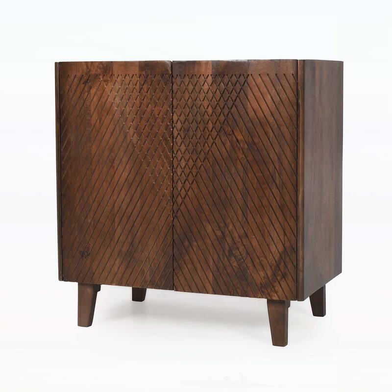 Wood Accent Cabinet with Adjustable Storage,Featuring Fluted Design and Space - Saving Function