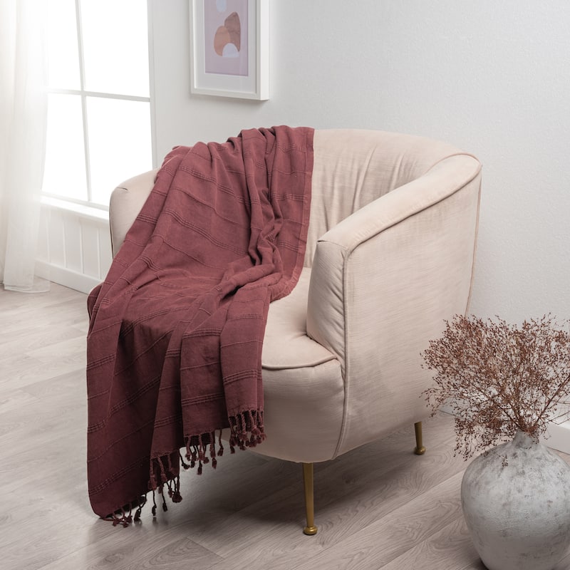 Sevita Striped Premium Turkish Cotton Standard SizeThrow Blanket - Red