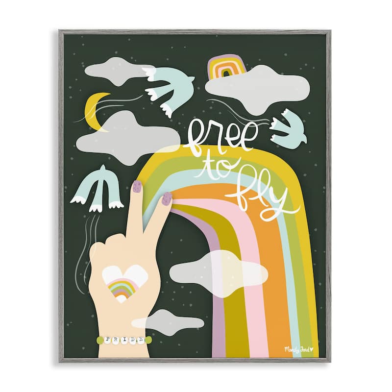 Stupell Boho Free To Fly Framed Giclee Art Design By Mandy Ford Art + Illustration - 24 x 30 - Grey