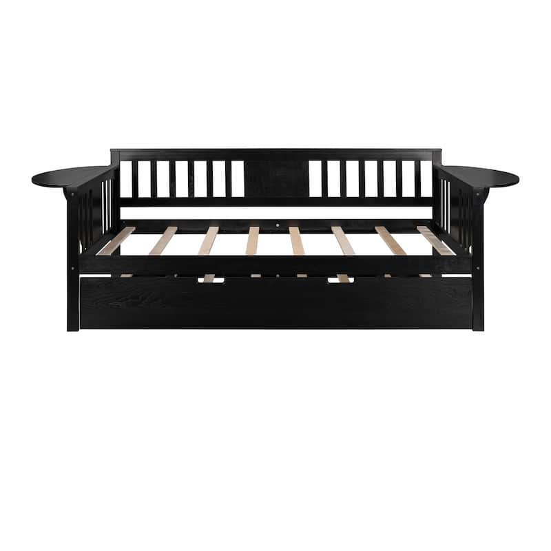 Twin Wooden Daybed with Trundle Bed, Sofa Bed for Bedroom or Living Room