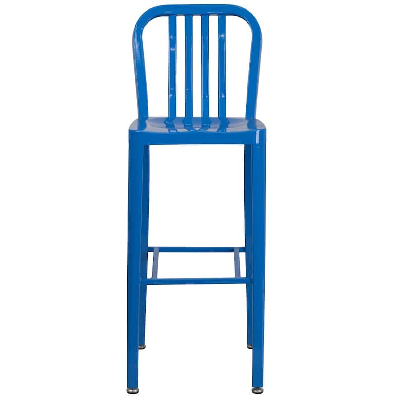 30'' High Metal Indoor-Outdoor Barstool with Vertical Slat Back