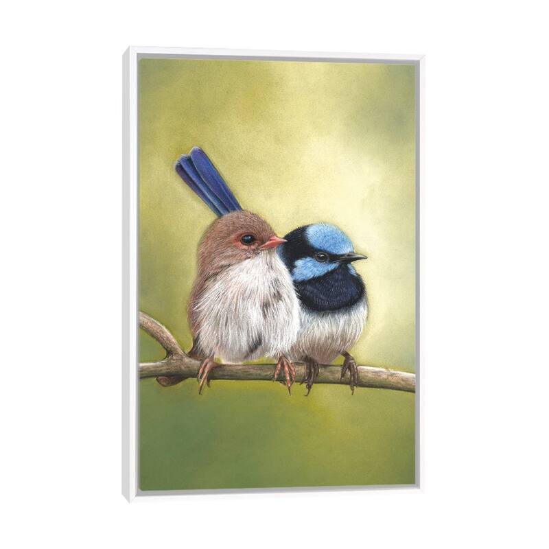iCanvas "Superb Fairy Wren Couple" by Ann Hutchinson Framed - White - 26x18