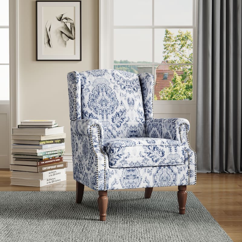 Upholstered Accent Chair Nailhead Trim Arm Chair - Navy Blue