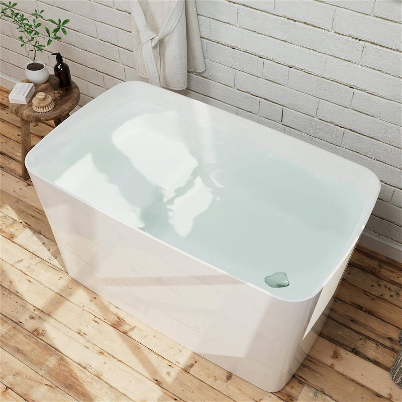 47" L x 27" W Freestanding Acrylic Small Japanese Soaking Bathtub with Built-in Seat