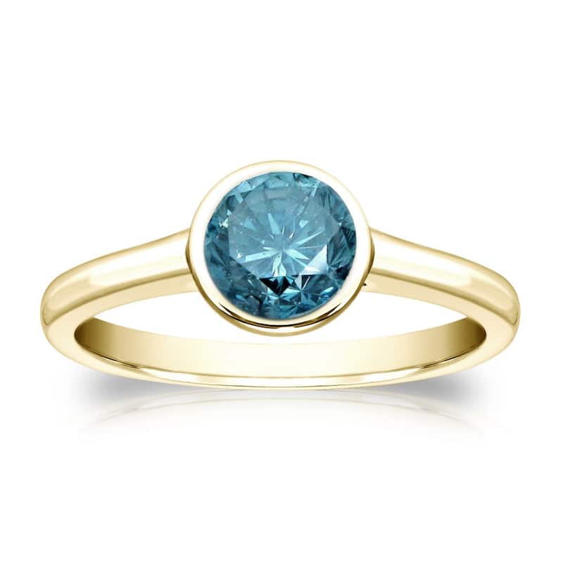 Auriya 14k Gold 3/4ctw Bezel-set Solitaire Blue Diamond Engagement Ring - Yellow - 4