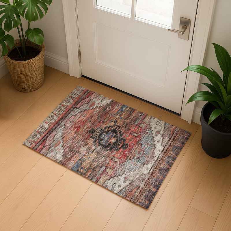 Premium Washable Super Soft Global Traditional Mayfield Rug - Paprika - 1'8" x 2'6"