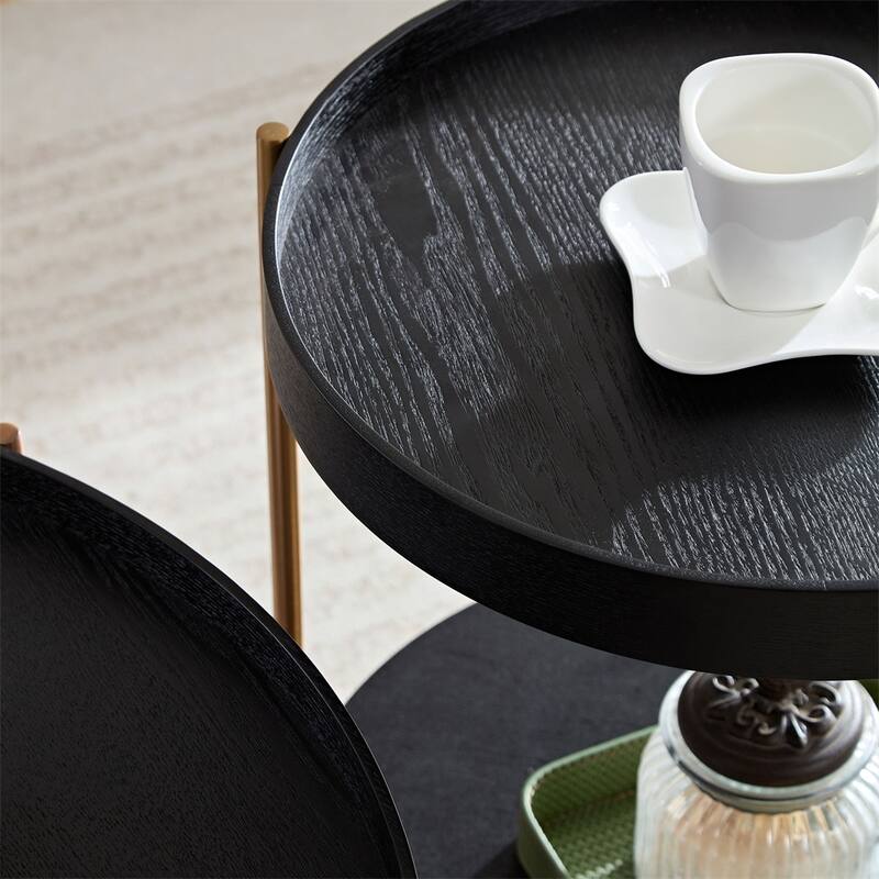 2-Piece Modern 2 tier Round Nesting Coffee Table Set with Metal Legs